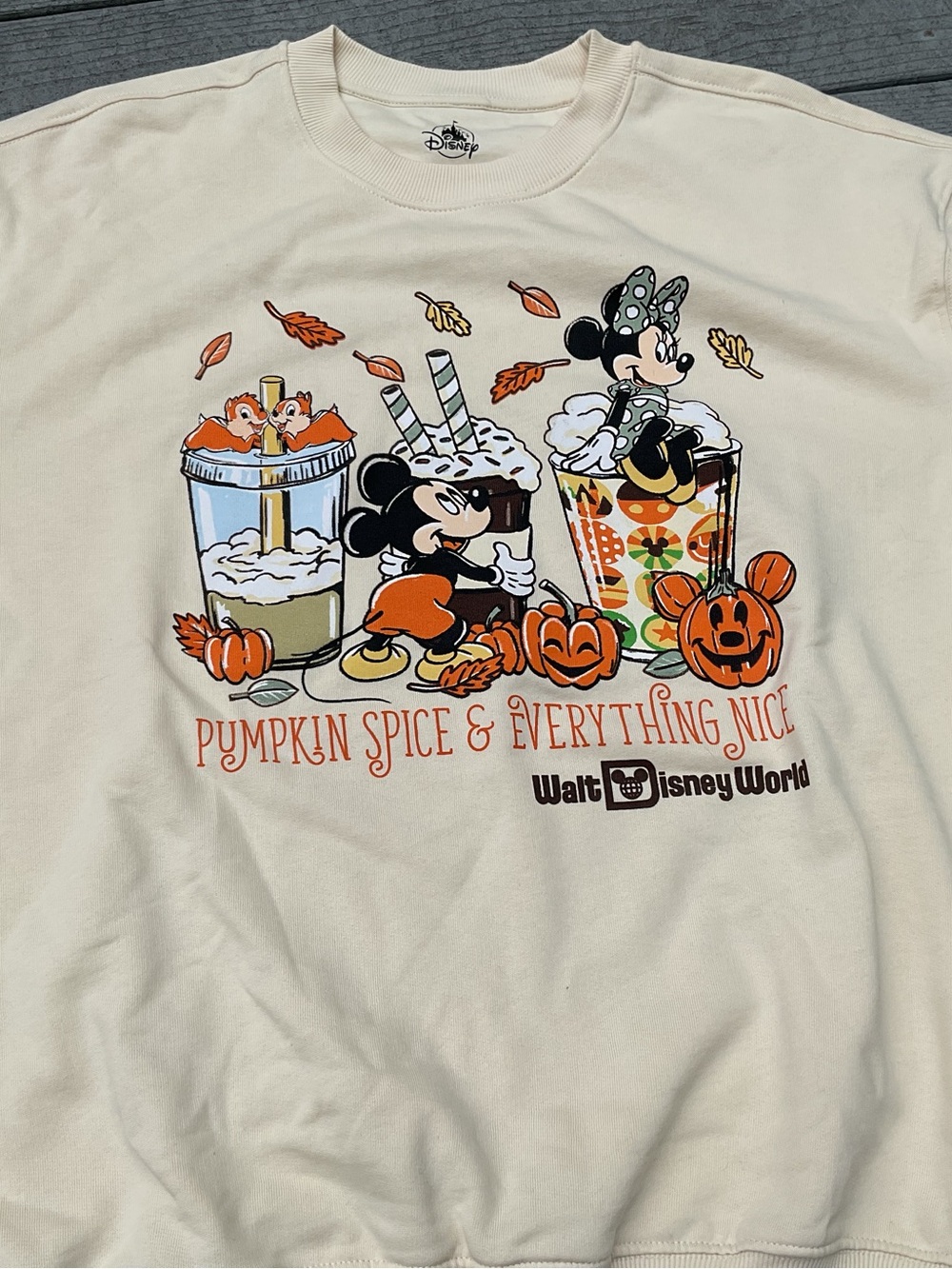 Walt Disney World Pumpkin Spice Mickey & Minnie Crewneck Sweatshirt NWT XL - Picture 5 of 7